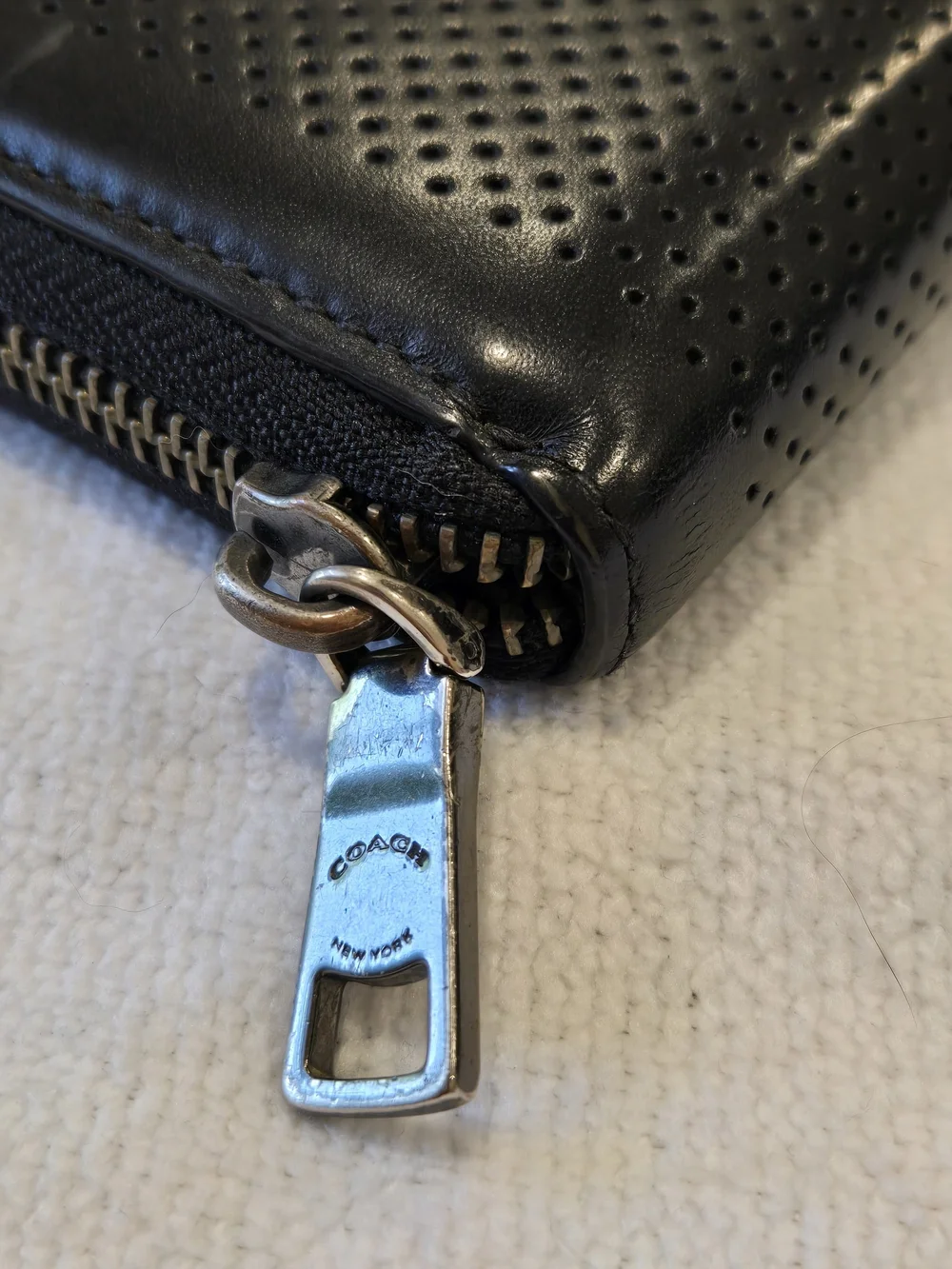 Coach Black Perforated Leather Zip Around Wallet - Picture 3 of 16